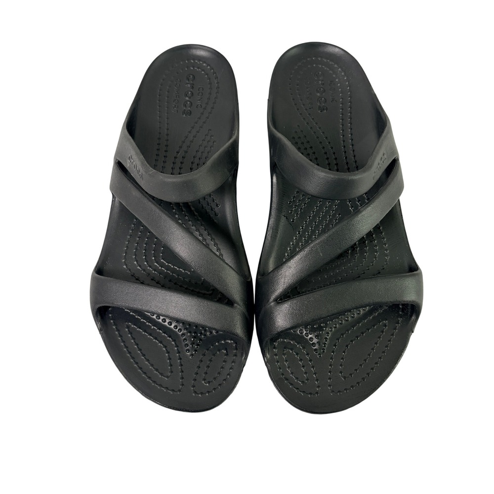 Crocs Kadee II Sandal Women Size 7 Black Cross Strap Slide 206756